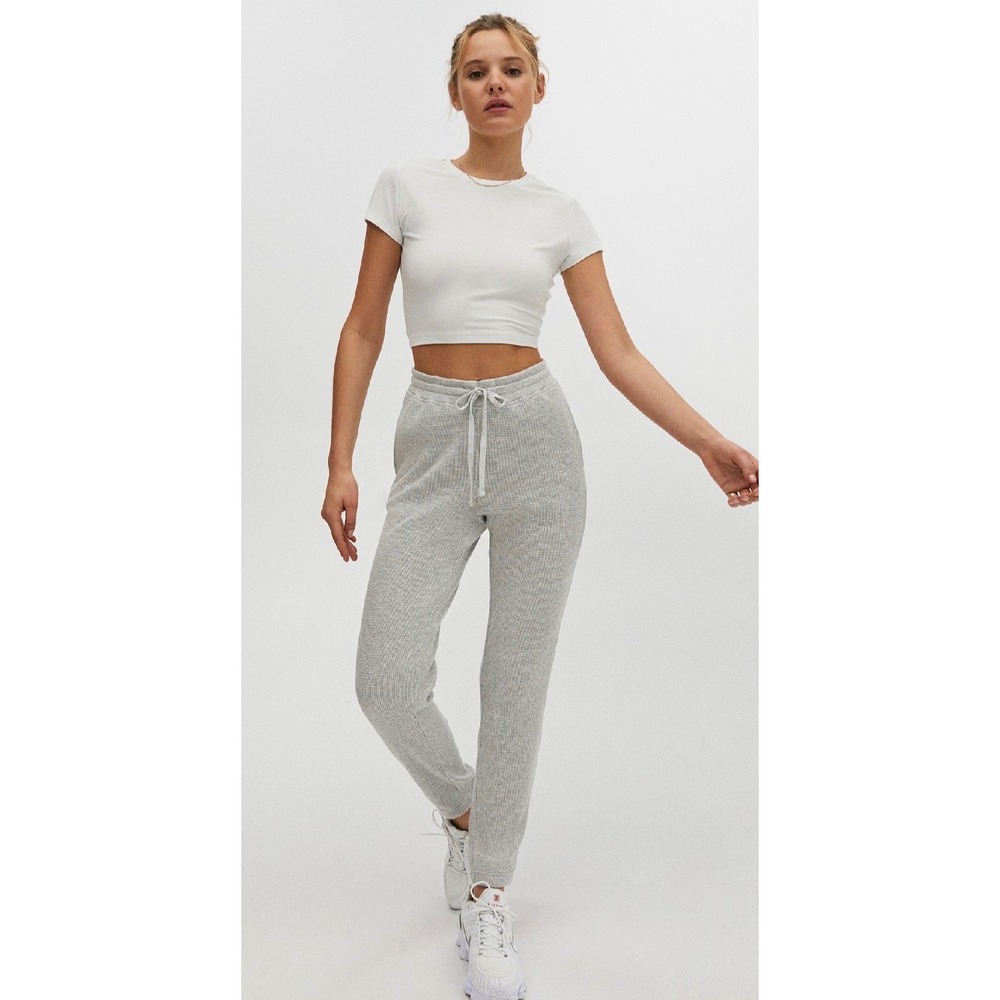 TNA Aritzia Heather Grey Waffle Knit Thermal Joggers Drawstring Pants size S